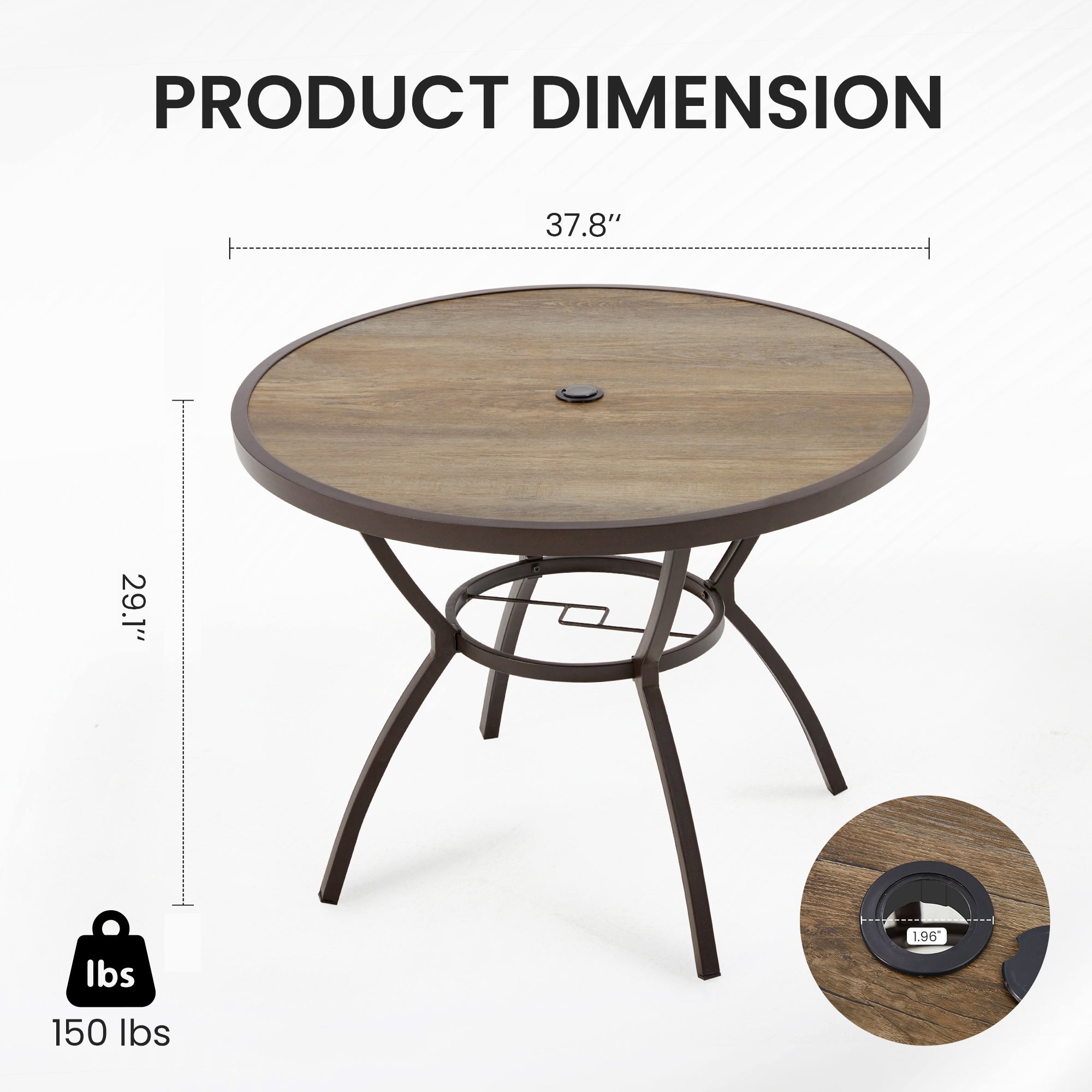 Homrest  38 Inch Outdoor Metal Dining Table with Adjustable Umbrella Hole