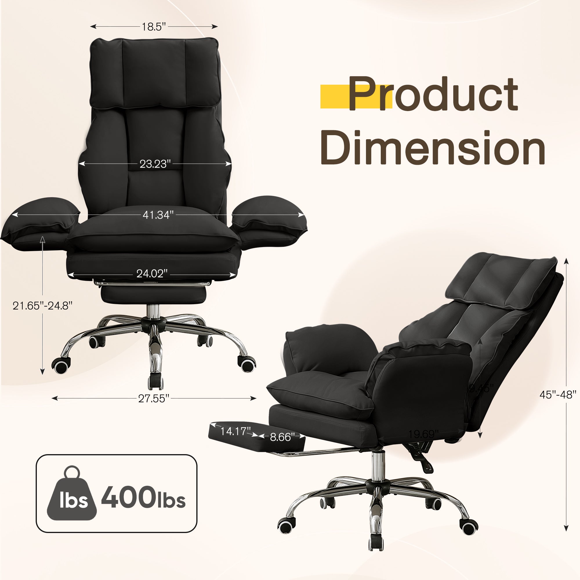 HOMREST Cloud Cross Legged Office Chair with Footrest,Leather Big and Tall Executive Ergonomic Chair,155° Reclining Computer Wide Desk Chair, Black