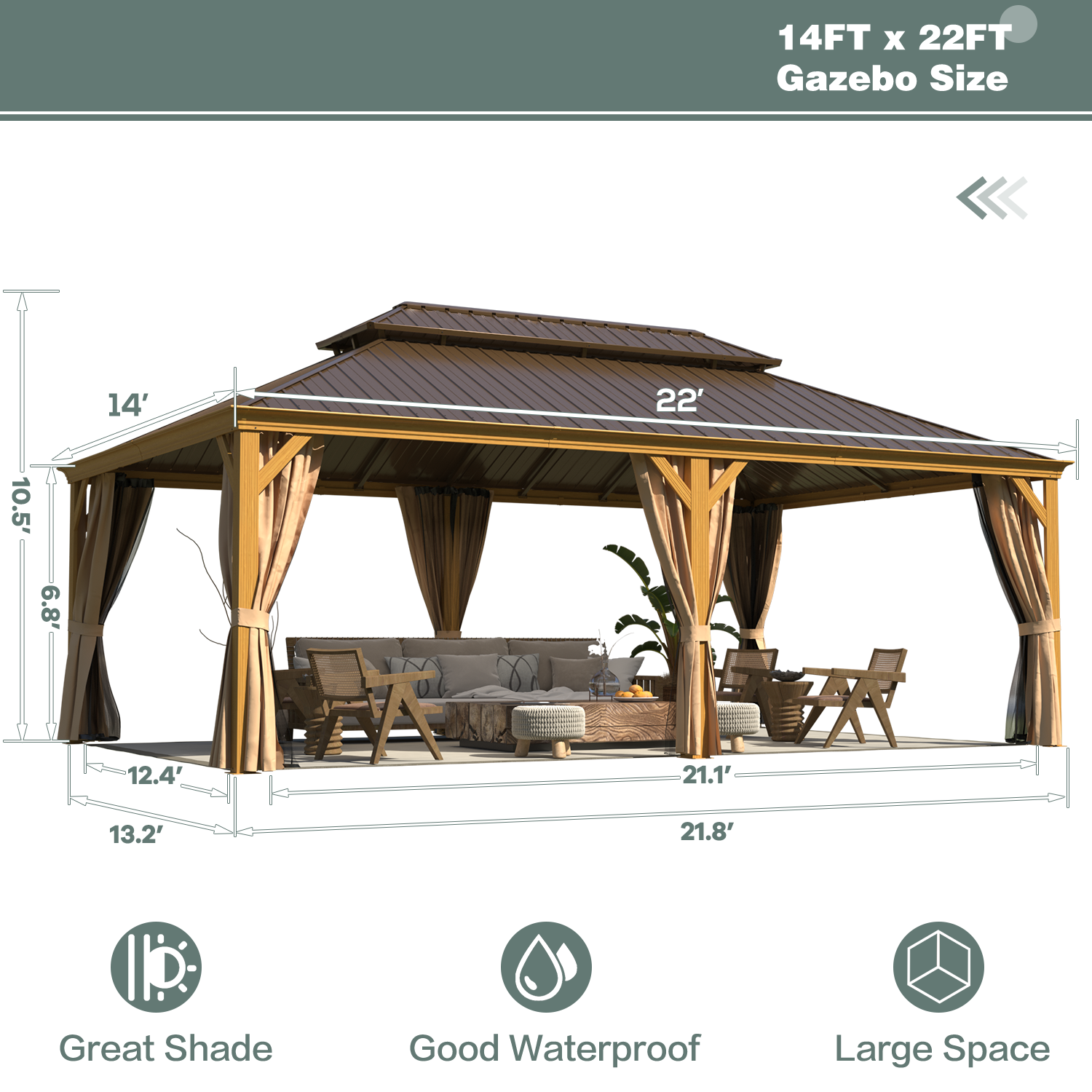 HOMREST 14X22 Hardtop Gazebo with Privacy Screen