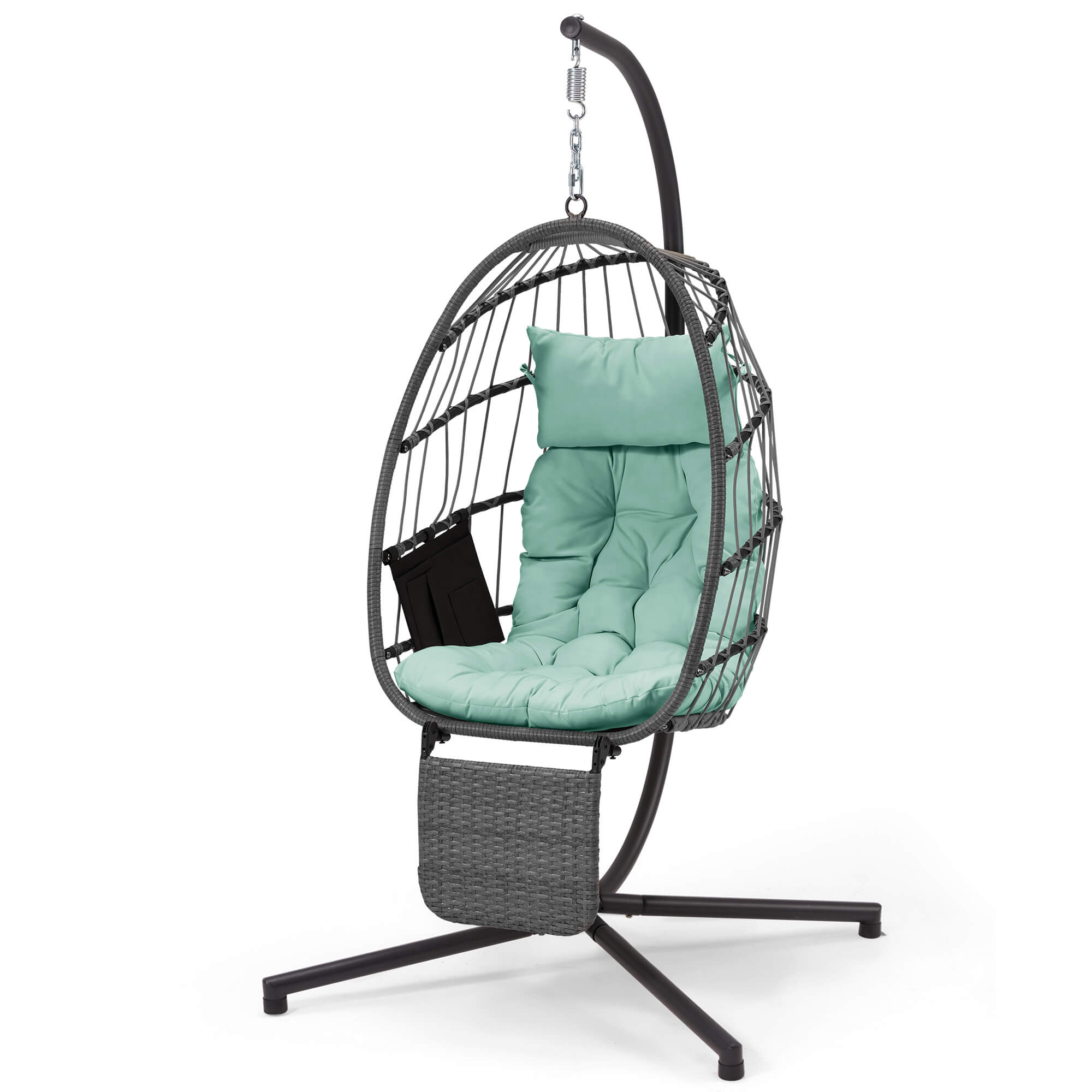 HOMREST Hanging Egg Chair with Stand & Removable Leg Rest, Hammock Chair for Patio, Bedroom, Light Green/Gray