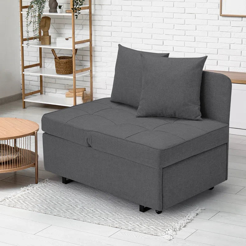 HOMREST 3 IN 1 Futon Sofa Bed Convertible Recliner Lounge for Living Room with Reclining Backrest, Linen, Dark Gray