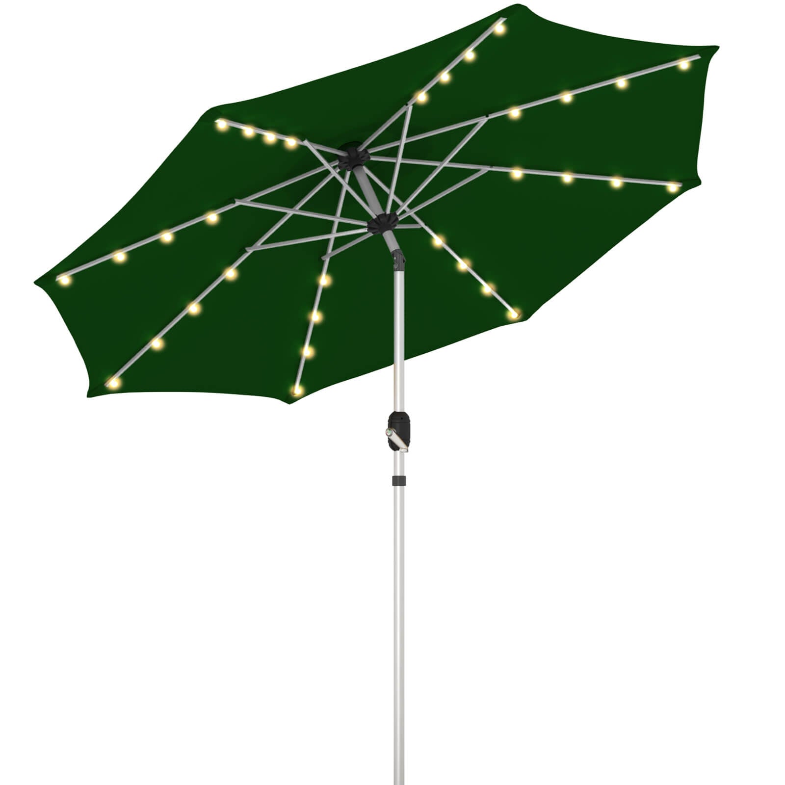 Homrest 10FT Solar Lighted Patio Umbrella, Fade-Resistant Outdoor Umbrella with Tilt, 8 Aluminum Ribs Green