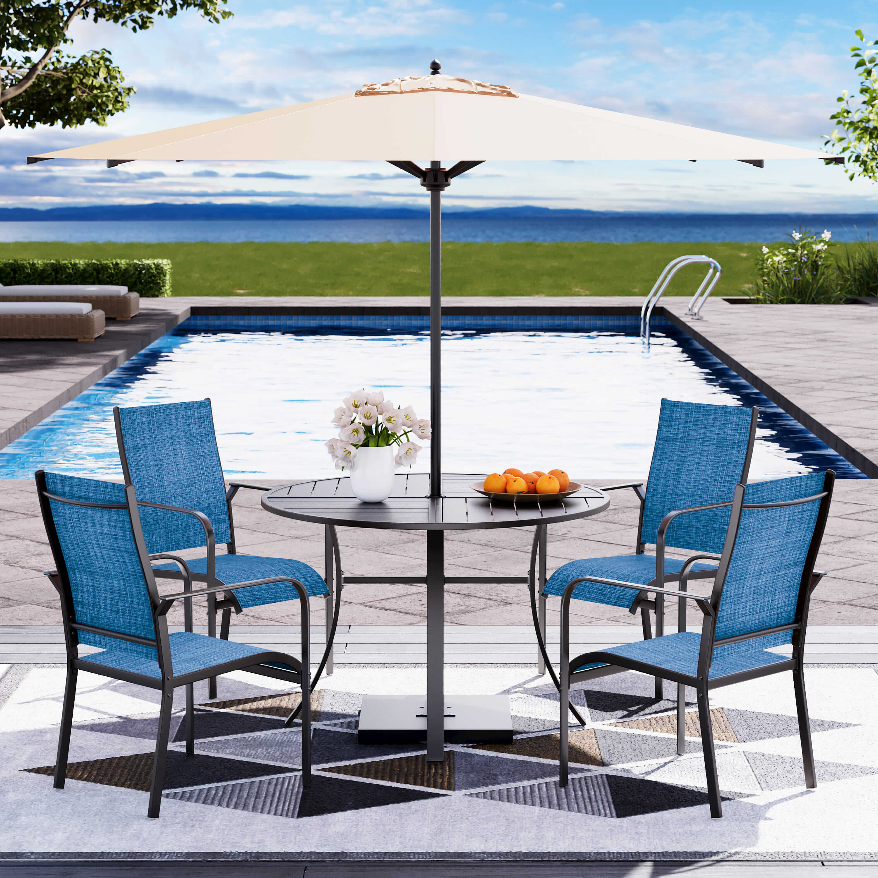 HOMREST 6 Pack Outdoor Dining Chairs, Stackable Patio Chairs with Breathable Textilene & Durable Metal Frame, Blue