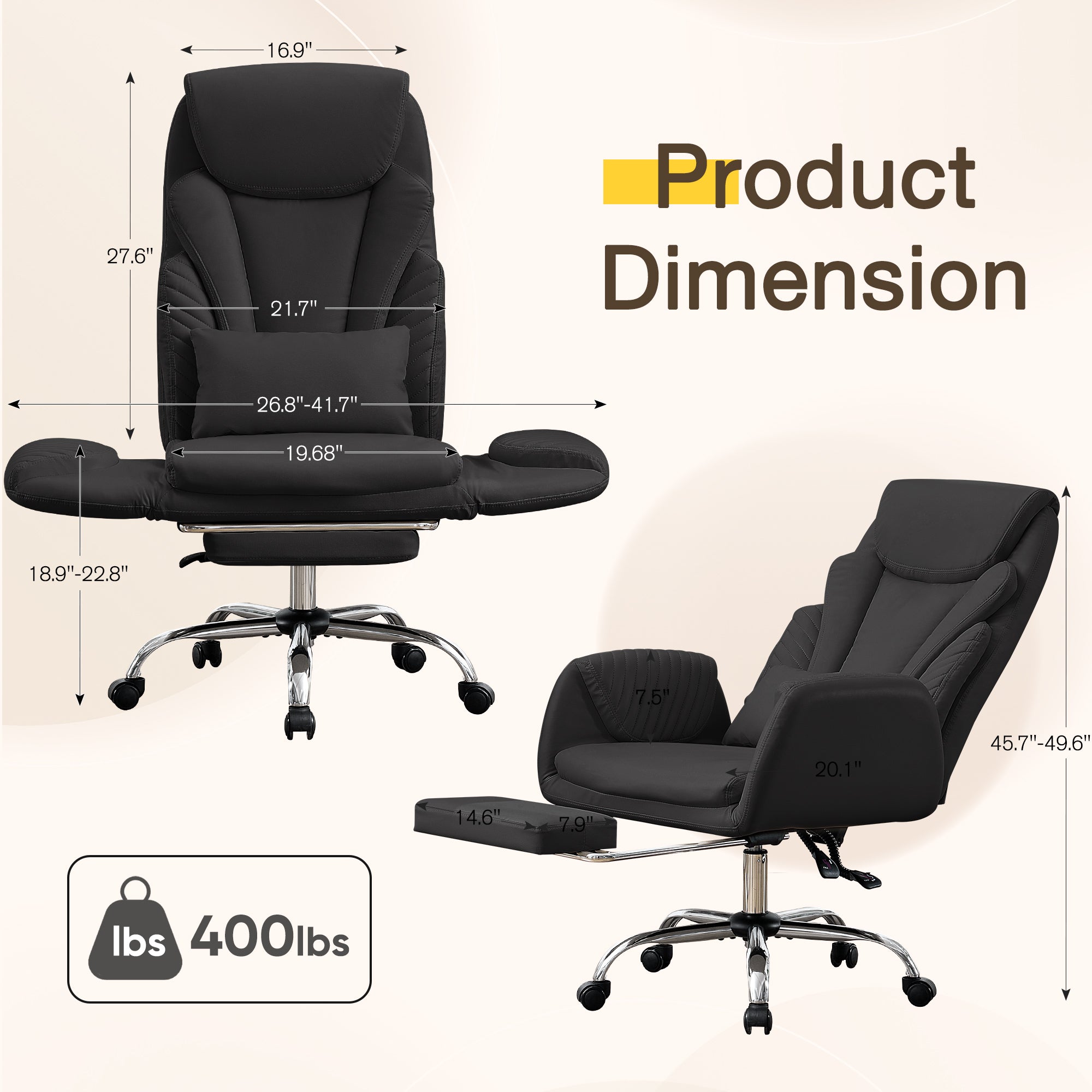 HOMREST Modern Cross Legged Office Chair with Footrest,Leather Ergonomic Executive Chair with Lumbar Pillow, Black
