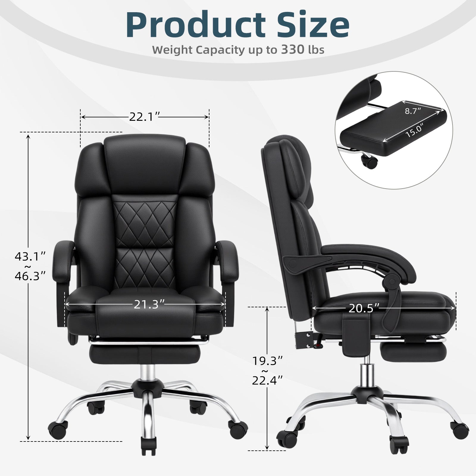 HOMREST 6-Point Massage Office Chair with Heat, Ergonomic Reclining Desk Chair with Footrest, PU Leather Executive Chairs for Home Office, Massaging Computer Chair Gift for Men, Black
