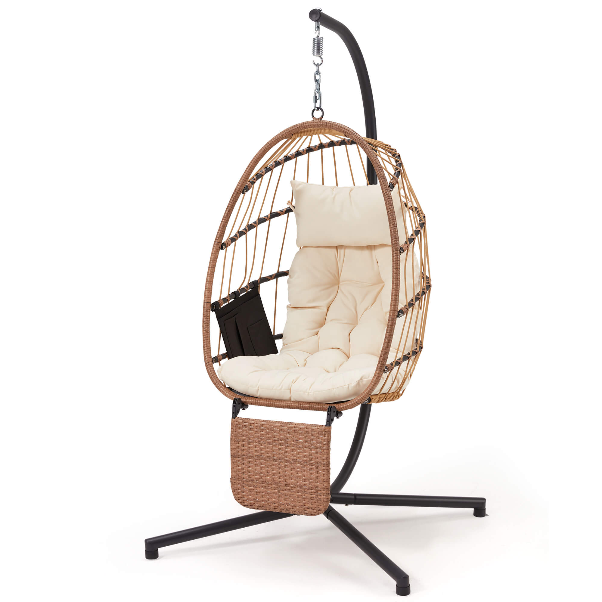 HOMREST Hanging Egg Chair with Stand & Removable Leg Rest, Hammock Chair for Patio, Bedroom, Beige/Natural