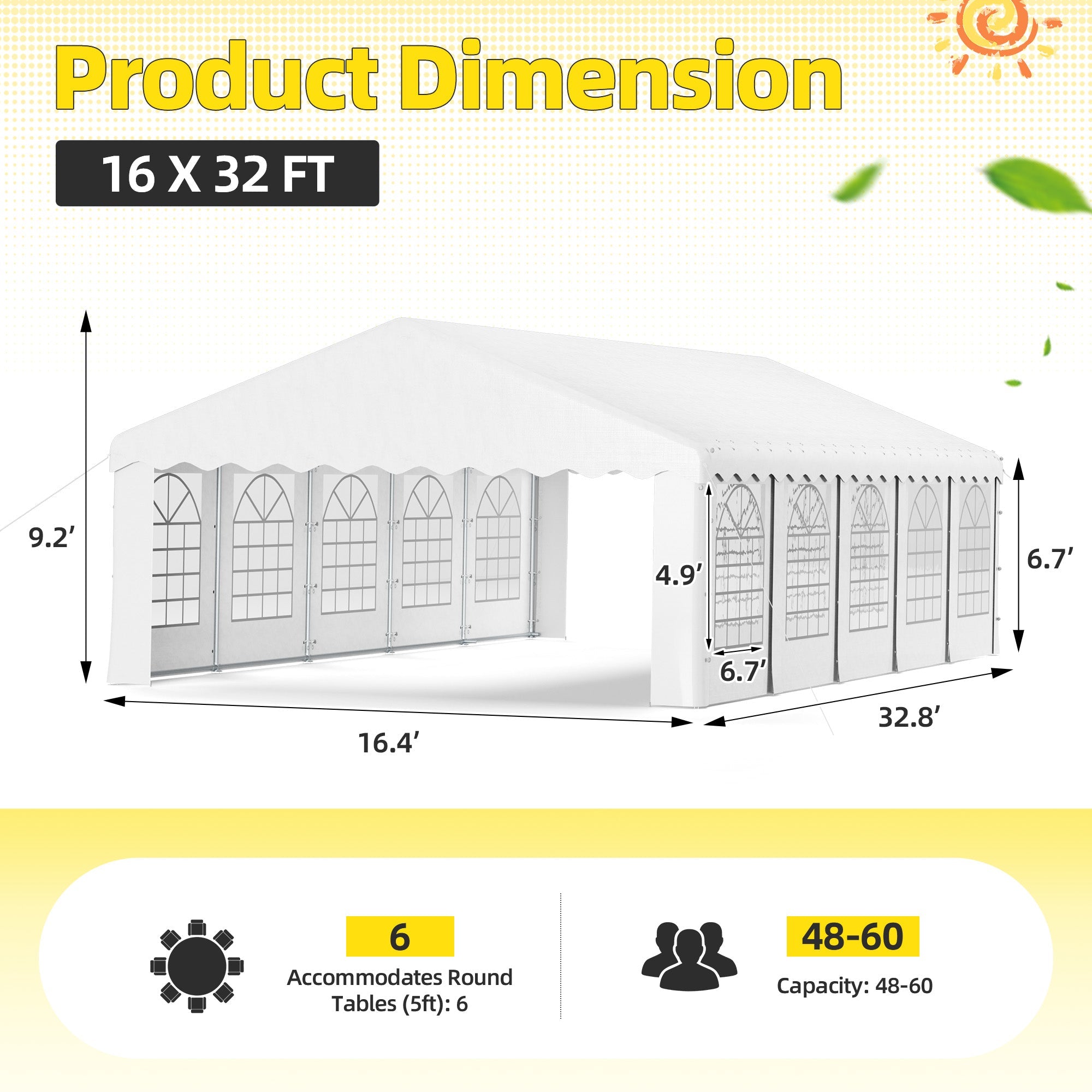 HOMREST 16x32 Ft Heavy Duty Party Tent Gazebo For Events Weddings BBQs Removable Sidewall Windows Storage Bags Included White