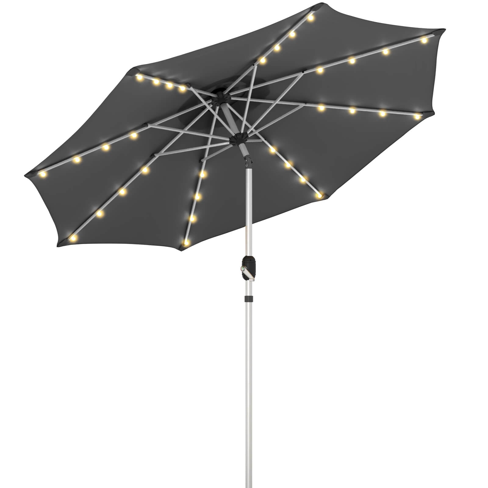 Homrest 10FT Solar Lighted Patio Umbrella, Fade-Resistant Outdoor Umbrella with Tilt, 8 Aluminum Ribs Grey