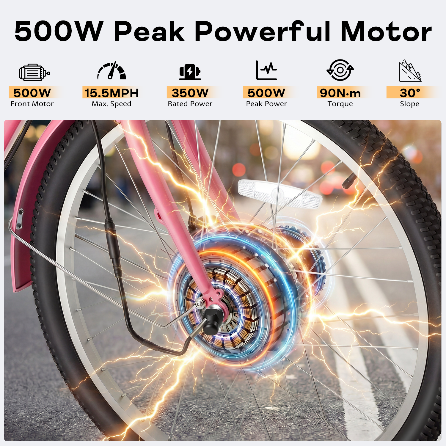 HOMREST Electric Trike for Adults,Peak 500W Brushless Motor, E-Trike with 24" x 2" Tires, Removable Battery, Charger,Step-Thru 3-Wheel Electric Bicycle, Up to 55 Miles Range, 15.5MPH+ Speed, Pink