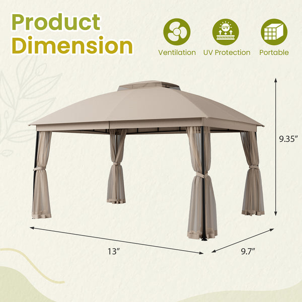 Outdoor Patio Gazebo 10'x13' with Double Curved Roofs, Heavy Duty Party Tent & Shelter, Mosquito Nettings and Privacy Screens patio canopy outdoor waterproof for Backyard, Garden, Lawn, Yellow