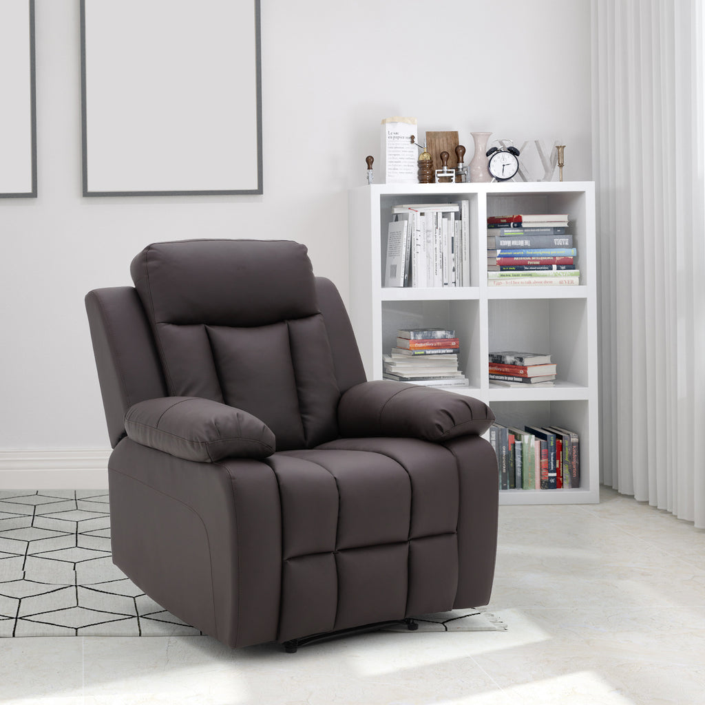 Homrest Breathable Leather Fabric Recliner Chair with PU Padded Seat Backrest, Dark Brown