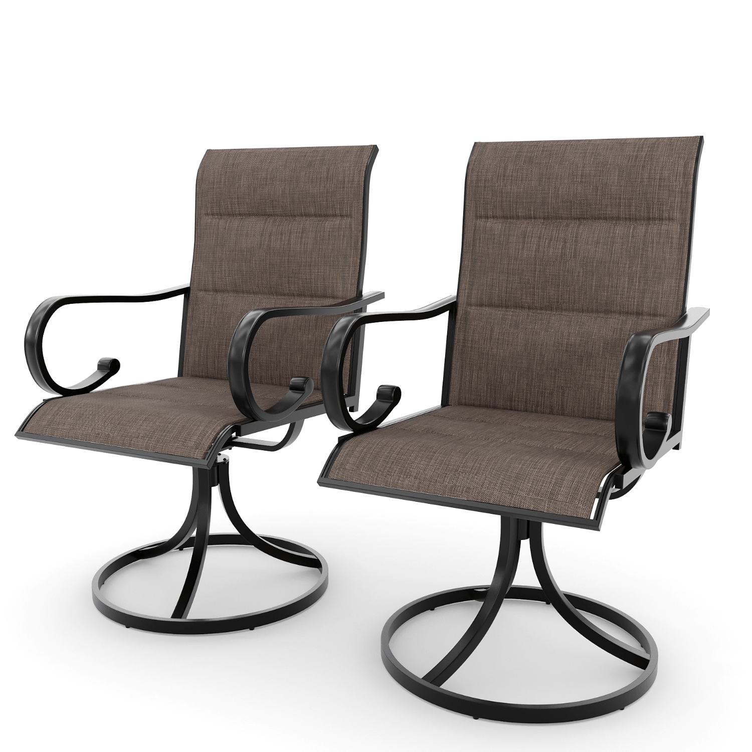 HOMREST Swivel Outdoor Chairs Set of 2, High Back Padded Textilene Patio Dining Chairs with Metal Frame, Brown