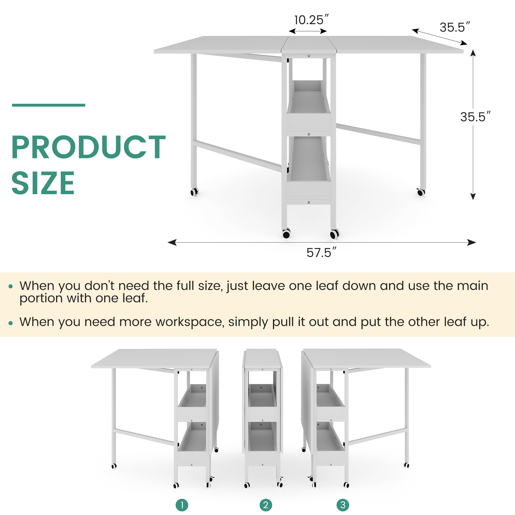 HOMREST Home Hobby Sewing Table with Storage Shelves and Storage Bag, Mobile Folding Cutting Table for Large Fabric, Foldable Table for Home Office Sewing Room Craft Room, Fixed Height 36in