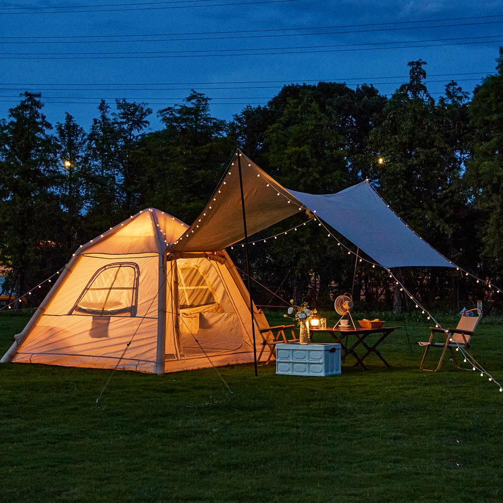 HOMREST 2-4 Persons Inflatable Camping Tent with Pump & Extended Canopy, Easy Set-up, Oxford Portable Free-Standing Family Cabin Tent