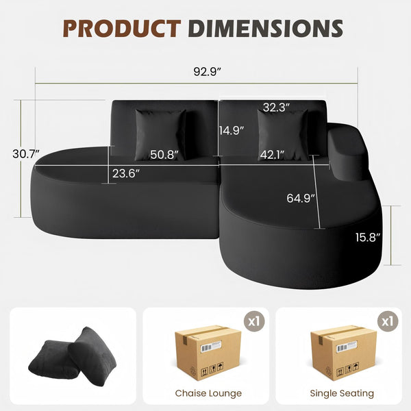 HOMREST Modern L-Shape Sectional Sofa with Chaise Lounge,Boneless L Shape Sofa with Deep Seat, Black