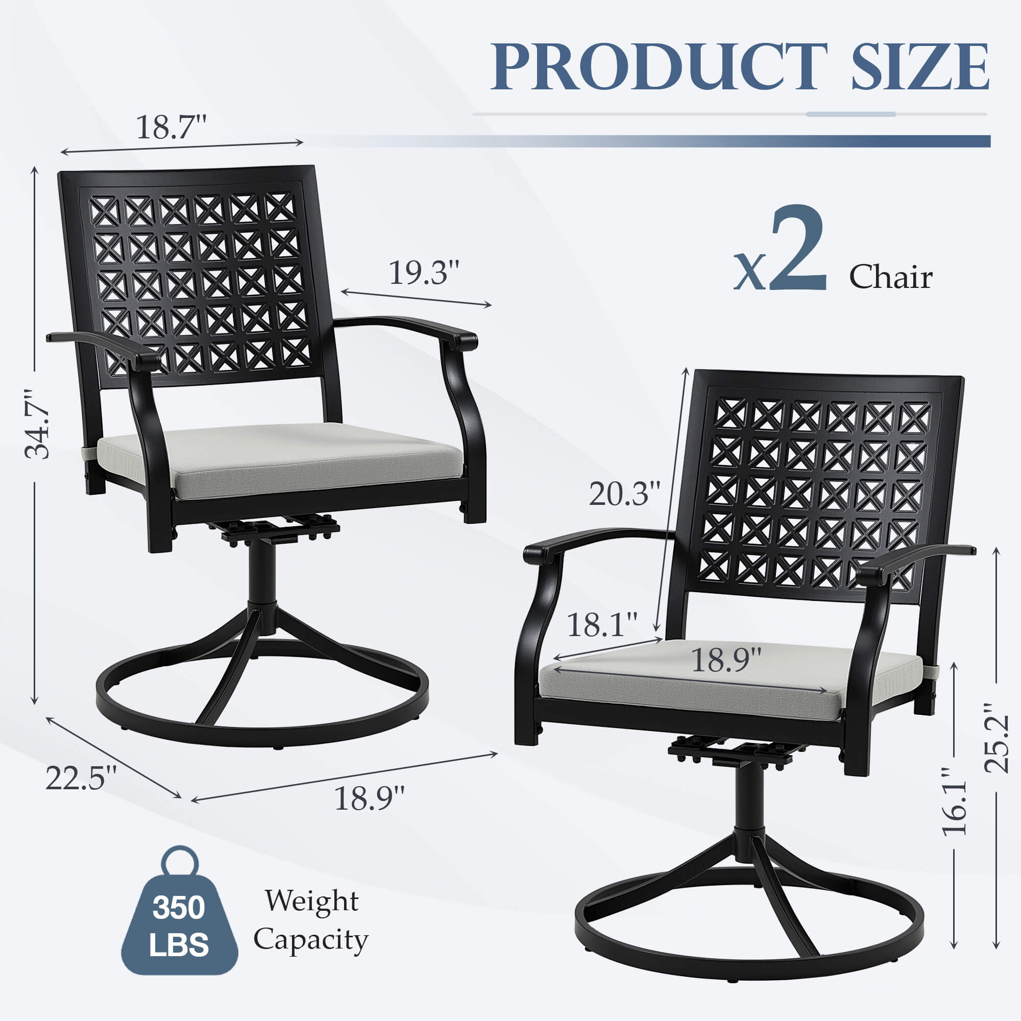 HOMREST Patio Swivel Dining Chairs Set of 2, Outdoor Metal Chairs with Armrests and Cushions, Swivel Patio Chair Set for Patio, Pool and Garden