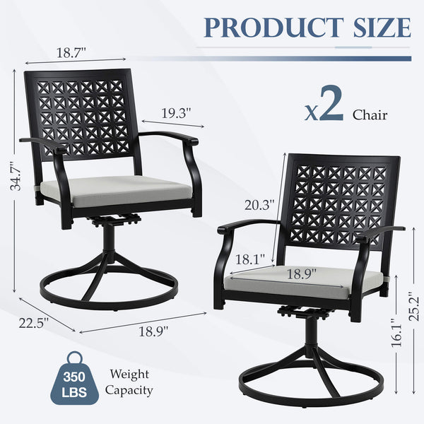 HOMREST Patio Swivel Dining Chairs Set of 2, Outdoor Metal Chairs with Armrests and Cushions, Swivel Patio Chair Set for Patio, Pool and Garden