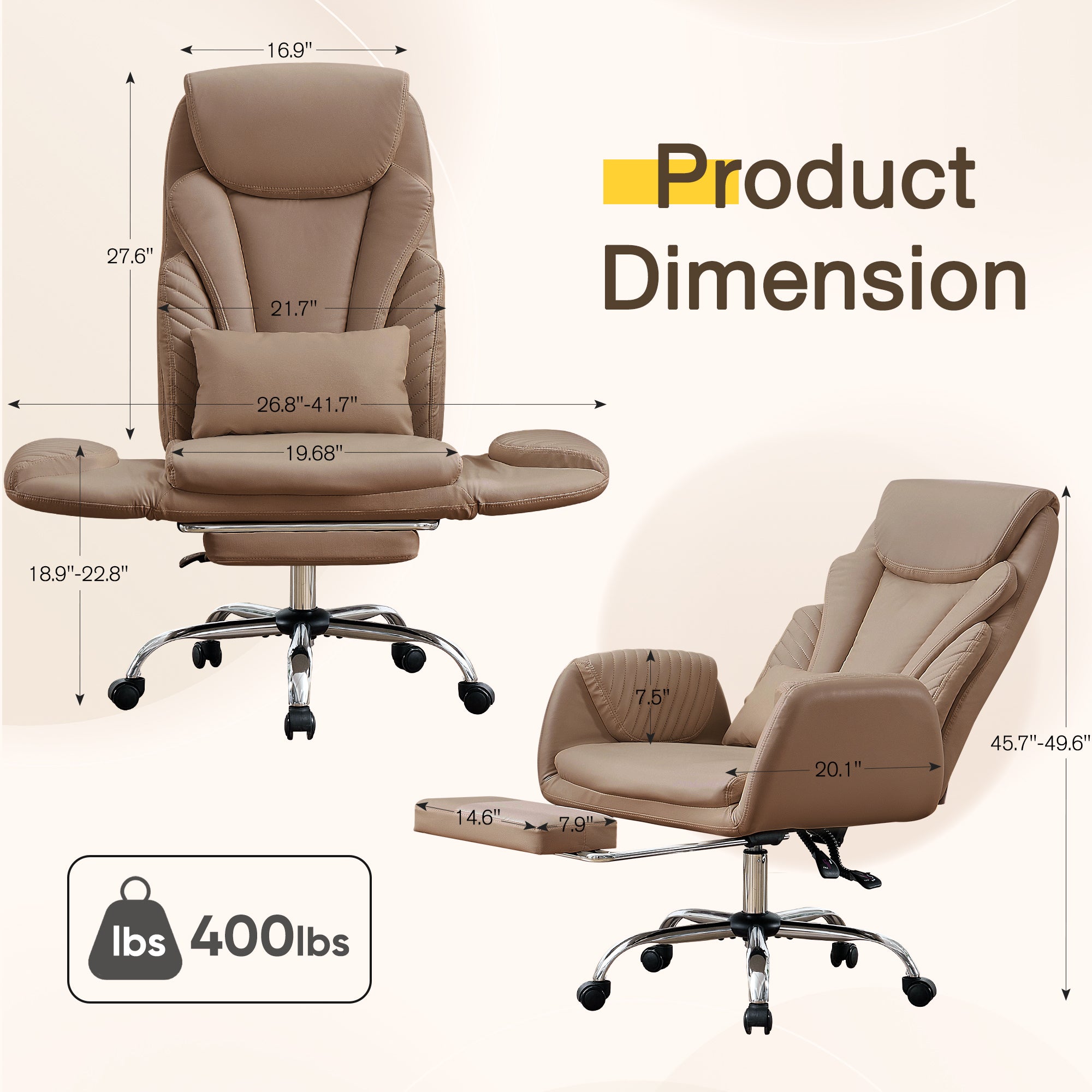 HOMREST Modern Cross Legged Office Chair with Footrest,Leather Ergonomic Executive Chair with Lumbar Pillow, Brown