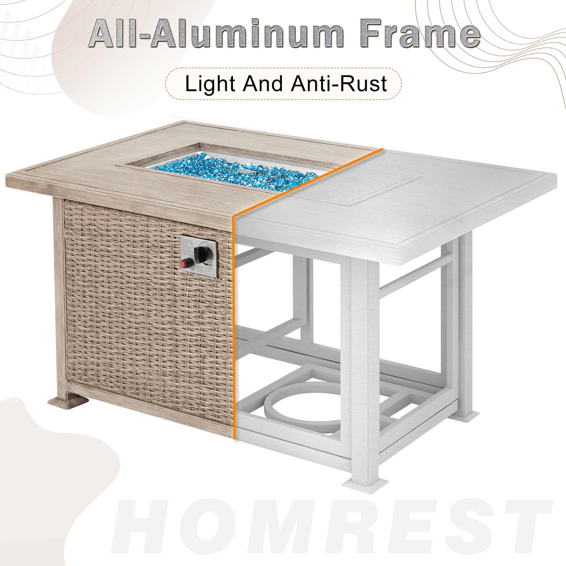 The aluminu frame of out patio fire pit table is light and anti-rust. | Homrest furniture