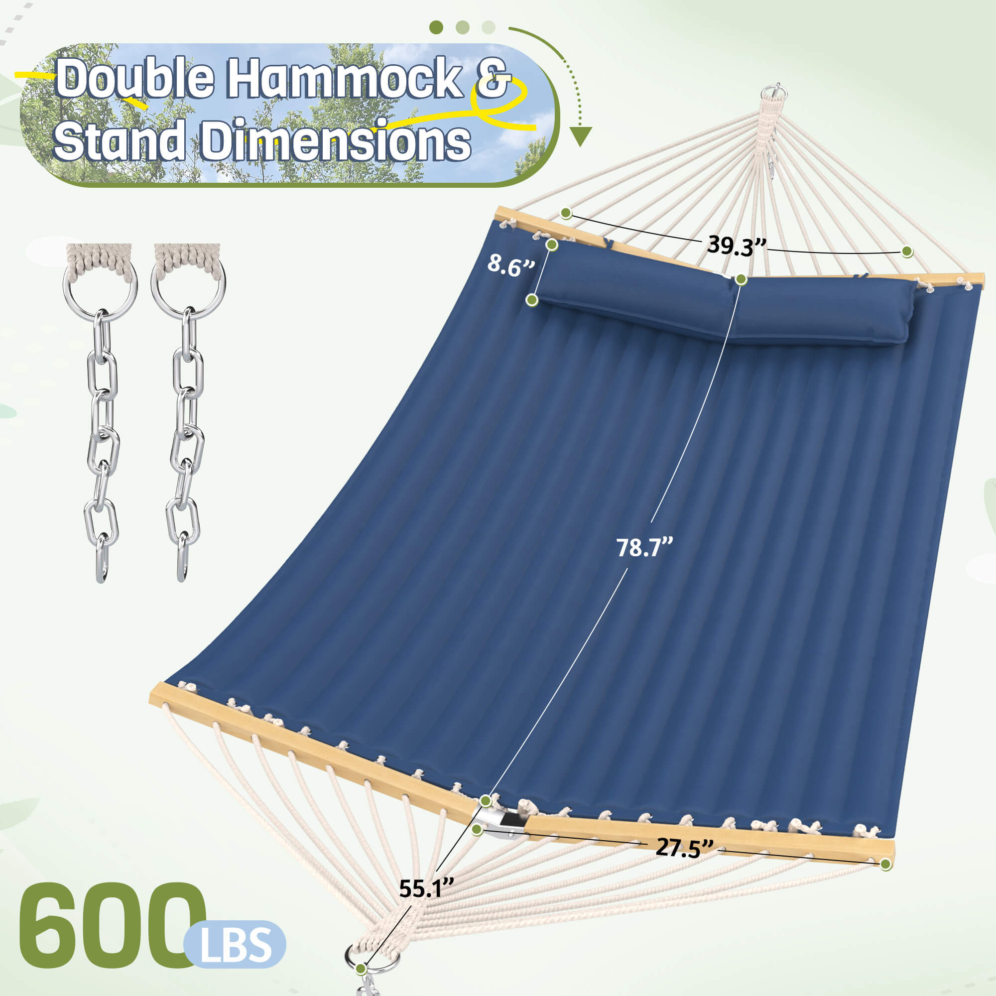 HOMREST Modern Portable Hammock, Outdoor Rope Hammock for Backyard, Beach & Camping, Navy Blue
