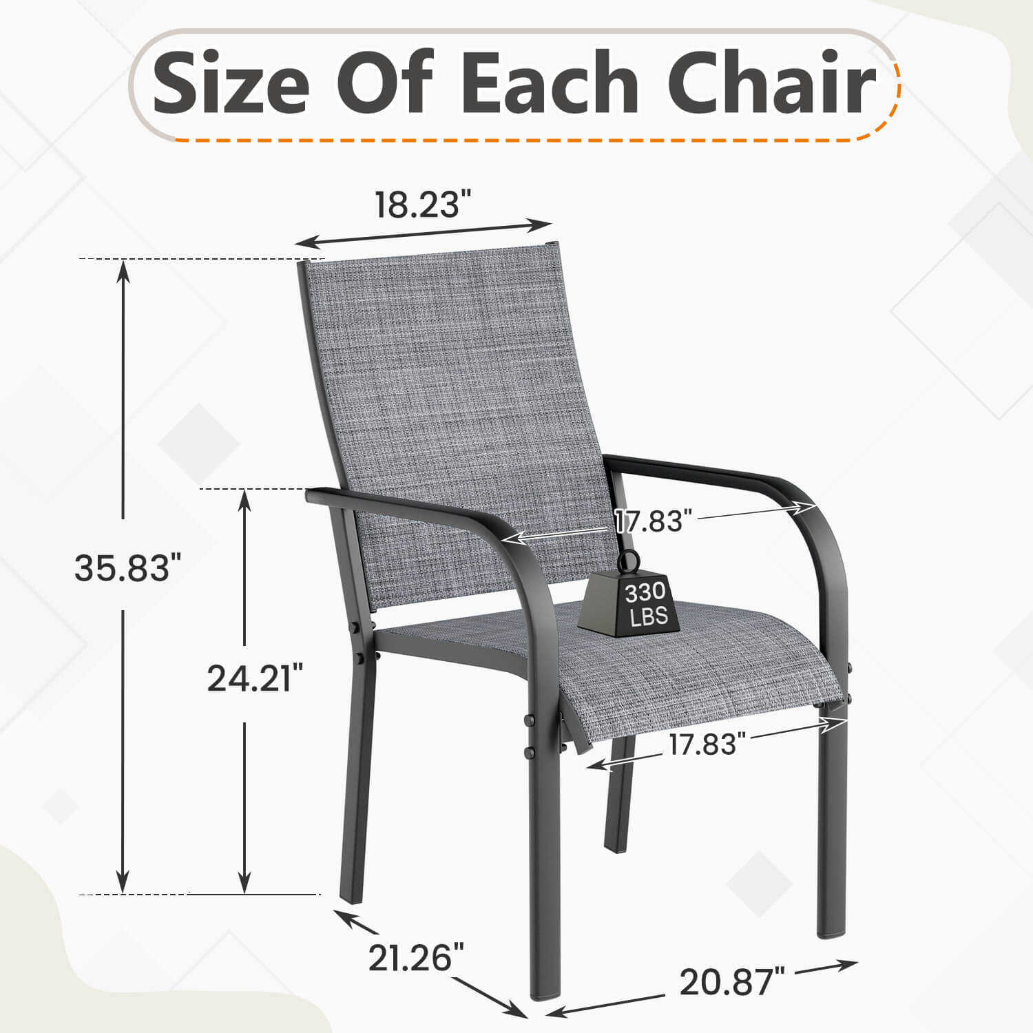HOMREST Patio Chairs Set of 4, 330 LBS Capacity, 17.83" Widened Outdoor Dining Chairs with All Weather Quick-Drying Textilene & Metal Frame, Gray
