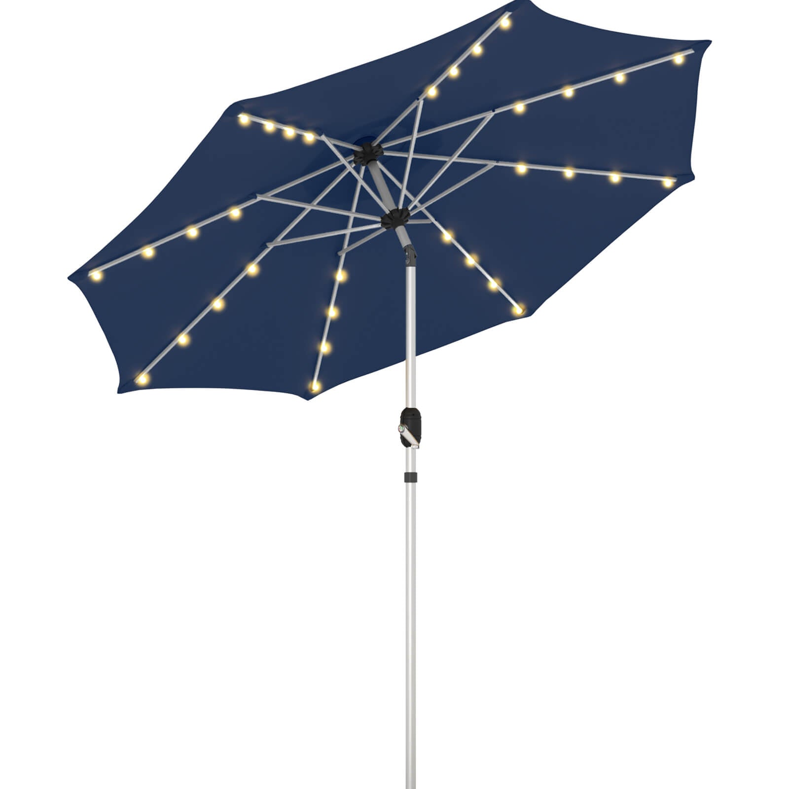 Homrest 9FT Solar Patio Umbrella, Fade-Resistant Outdoor Market Umbrella with Tilt, 8 Aluminum Ribs for Gardens,Navy Blue
