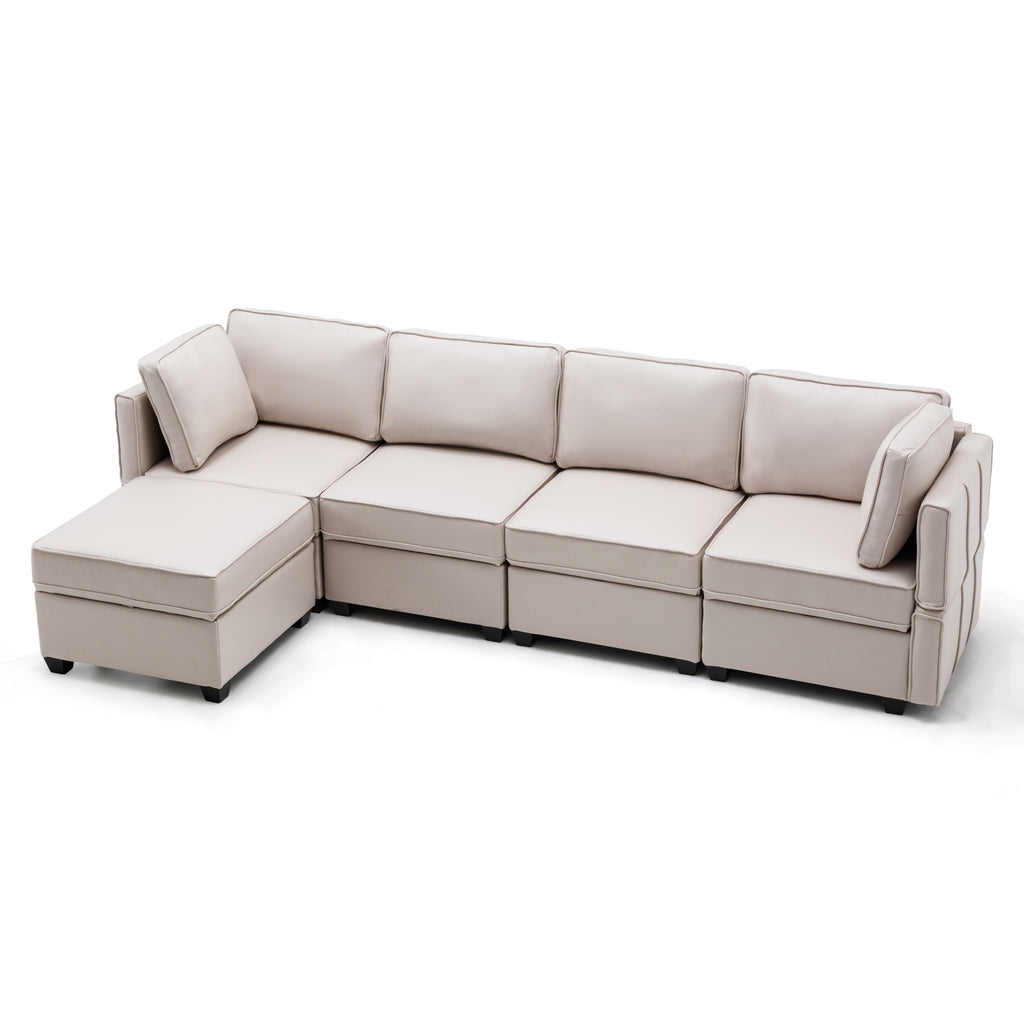 HOMREST Modular Sectional Sofa Reversible Sofa Couch with Storage Seats Modern Convertible Sleeper Sofa Adjustable Arm/Backrest for Living Room 5 Seater(Beige)