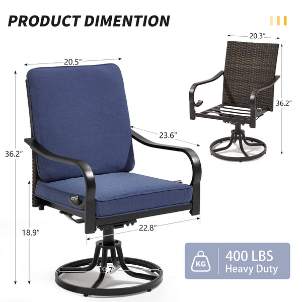 HOMREST Patio Swivel Chairs Set of 2 with Full Rattan Backrest, Blue