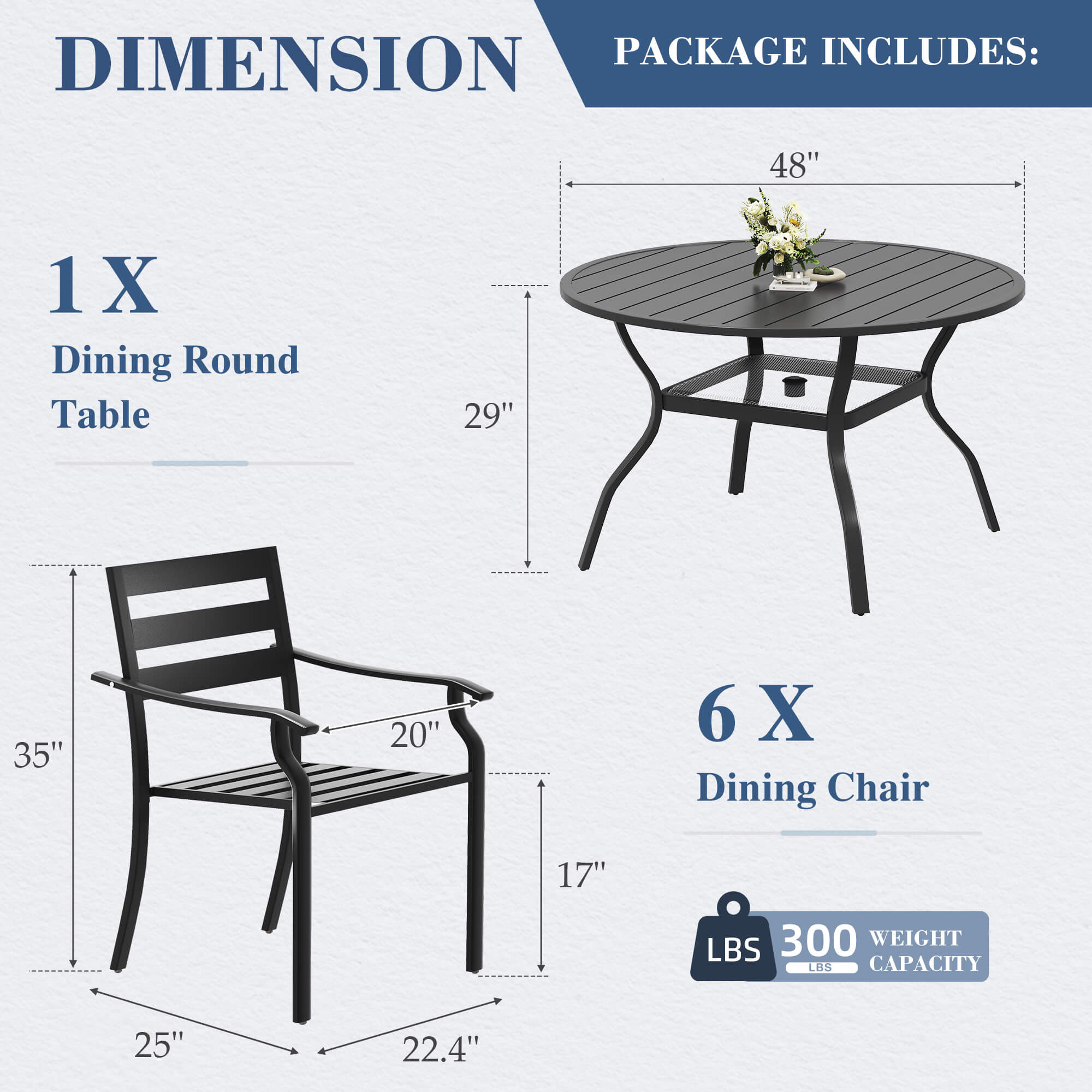 HOMREST 7-Piece Outdoor Patio Dining Set for 6, Round Metal Table with Umbrella Hole & Stackable Chairs
