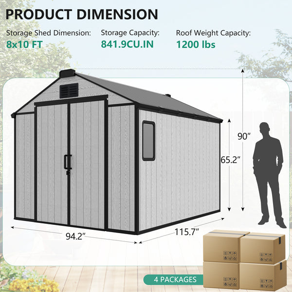 HOMREST 8x10 FT Outdoor Storage Shed, Heavy Duty with Floor & Air Vent for Bikes, Tools, Lawnmowers