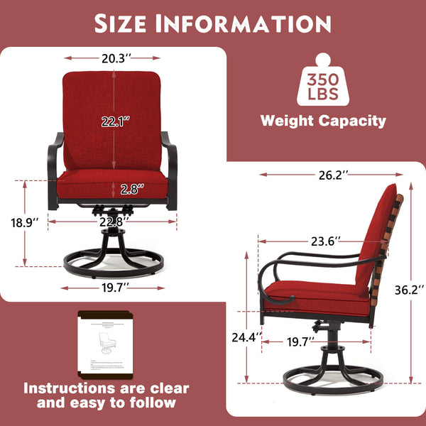 HOMREST Swivel Patio Chairs Set of 2 with Thickened Cushions, Red