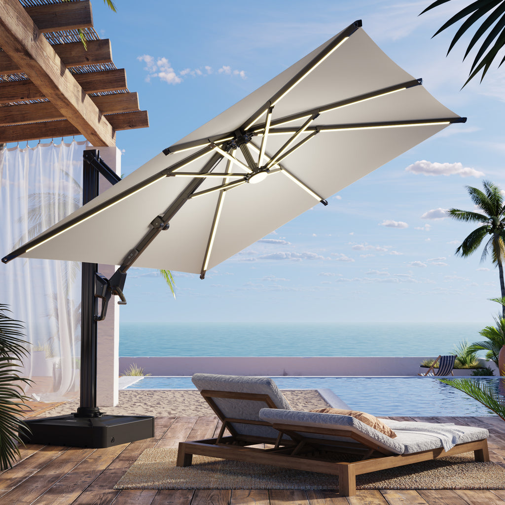 HOMREST 10 X 10 Outdoor Weather-resistant Umbrella with LED Lighting(Base Excluded)  - Beige