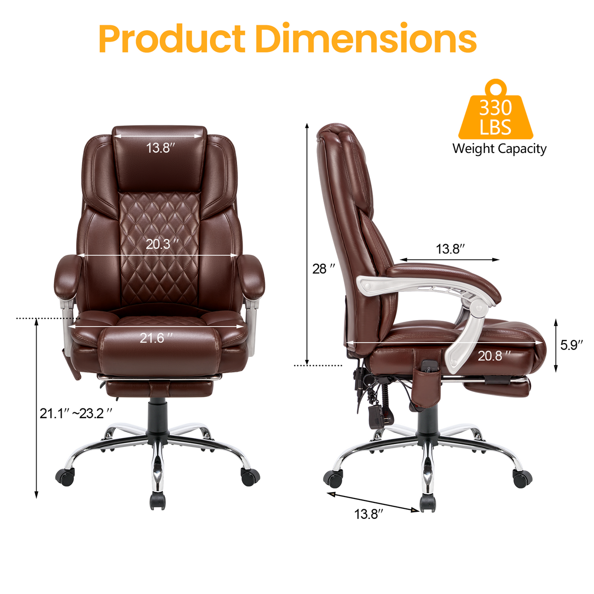 Homrest Office Massage Chair Heated, Big and Tall Executive Office Chair with Leg Rest, Brown