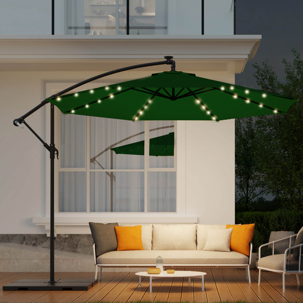 Homrest 10ft Solar Lighted Patio Umbrella, Infinite Tilt, Crank and Cross Base, Green