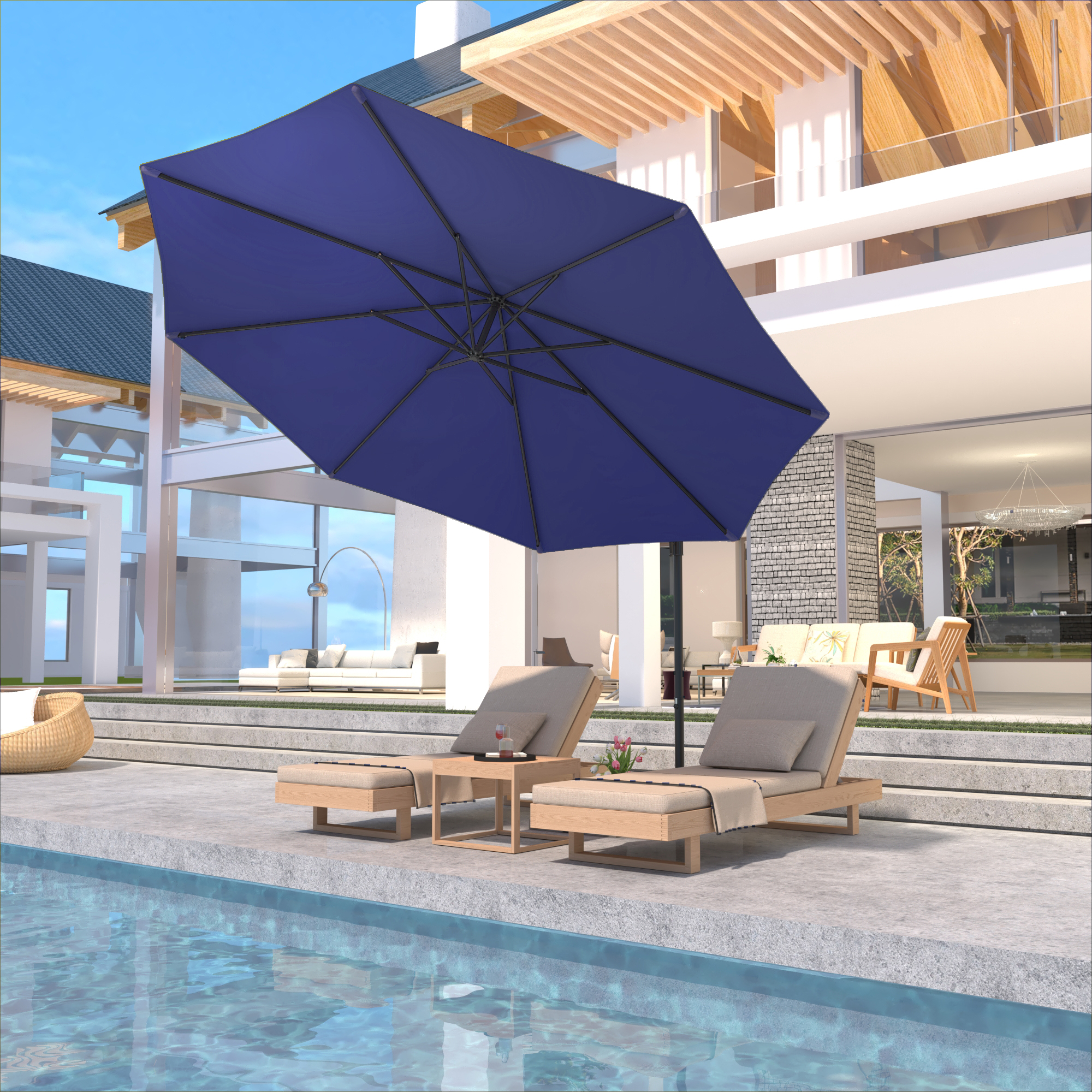 Homrest 10ft Offset Patio Umbrella - Outdoor Hanging Umbrella with Easy Tilt, 99.9% UV Protection, and Sturdy Iron Frame for Garden, Pool, Backyard, Navy