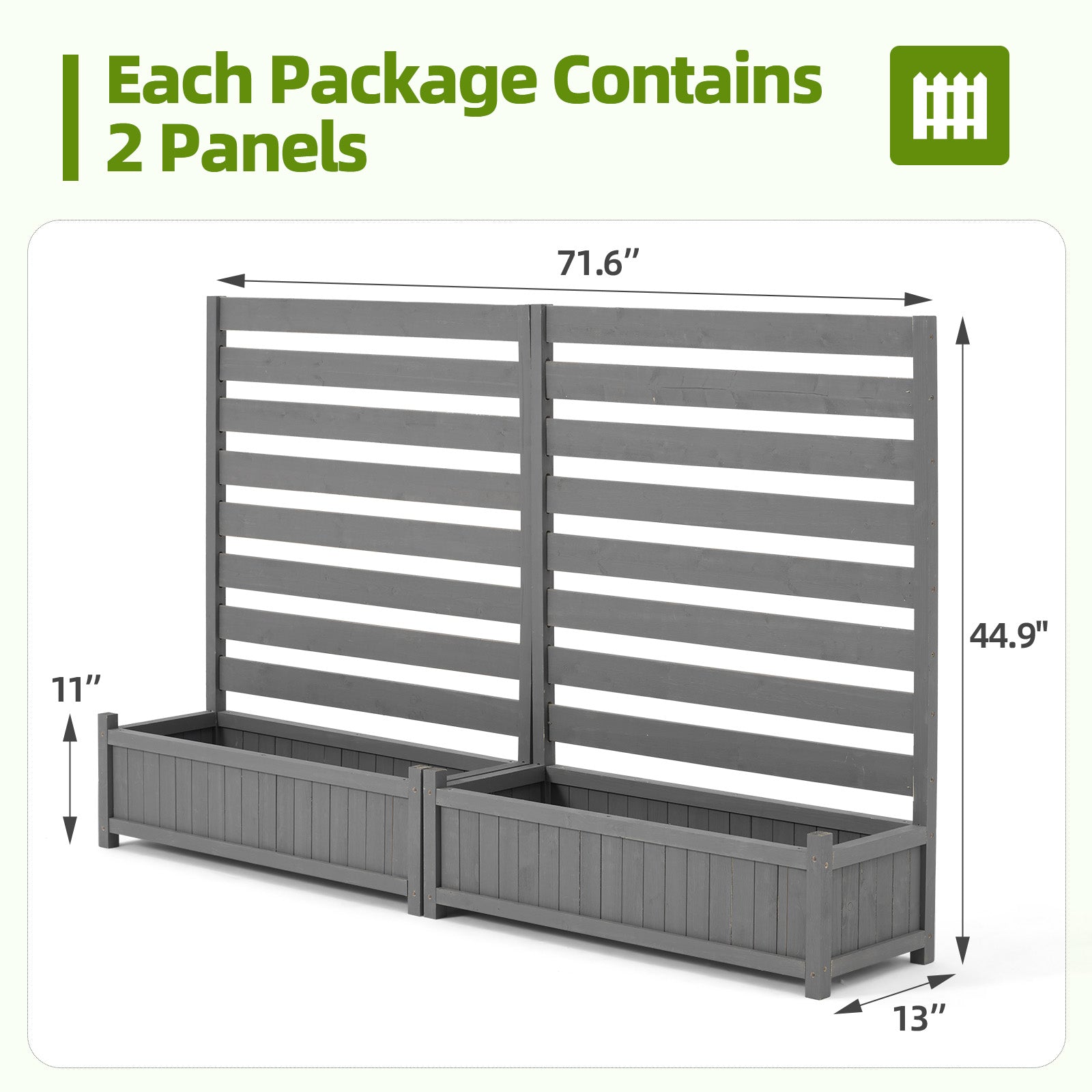 HOMREST 2-Pack No-Dig Privacy Fence Planter 36" W x 45" H, Wood Outdoor Screen for AC Unit, Trash & Flower Bed, Weather-Resistant, Grey