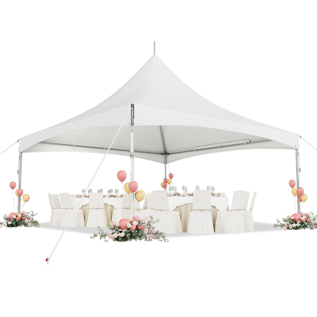 HOMREST 20x20ft Party Tent Outdoor Wedding Tent Heavy Duty Peaked Frame Canopy With Fire Retardant PVC Top 80 Person Capacity Gazebo Shelter Tent For Event Commercials White