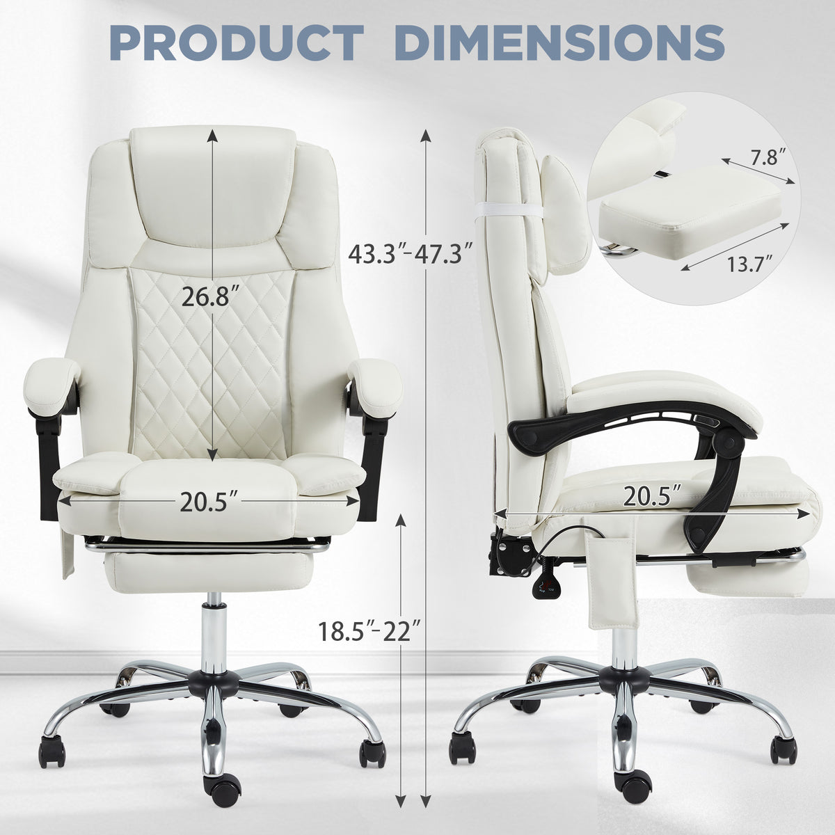 HOMREST 3D Kneading Massage Office Chair, White