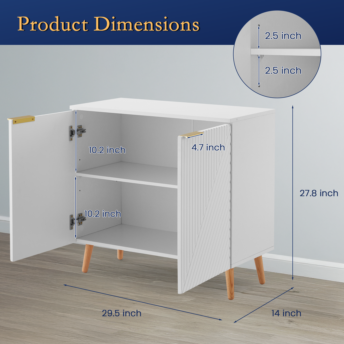 HOMREST Modern Fluted Buffet Cabinet with Storage, Wood Accent Sideboard, White