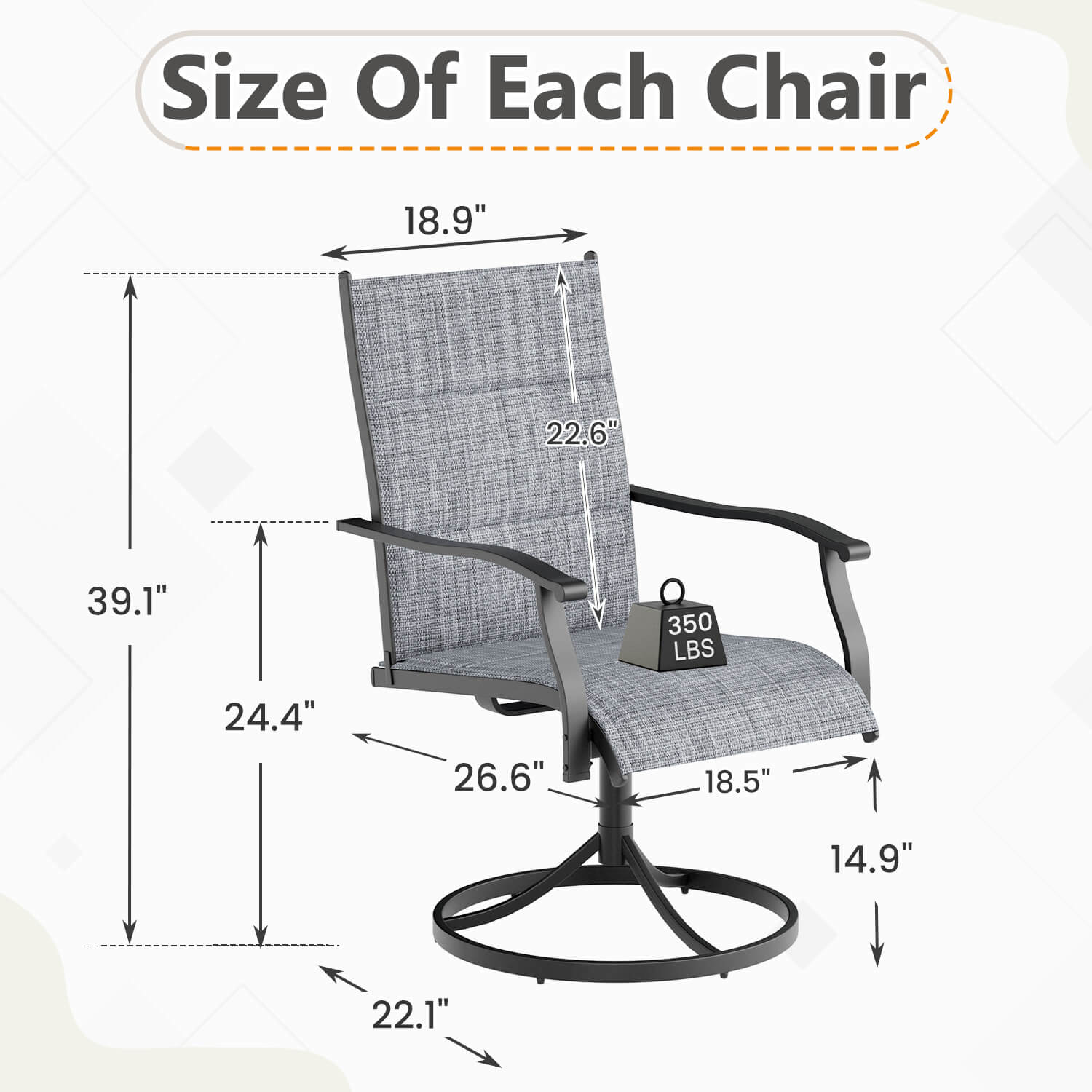 HOMREST Patio Swivel Chairs Set of 4, 360¡ã Swivel, 15¡ã Rocking, Outdoor Dining Chairs with Padded All Weather Quick-Drying Textilene High Back & Metal Frame, Grey