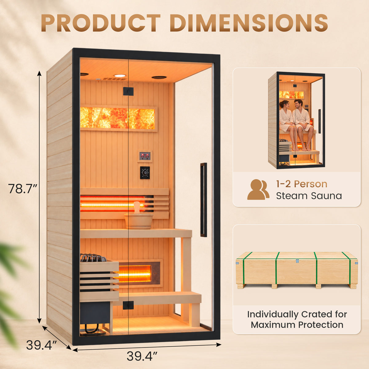HOMREST 1-2 Person Indoor Hemlock Sauna with Chromotherapy & Bluetooth