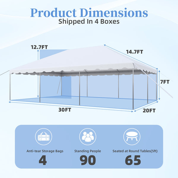 HOMREST 20x30 FT Outdoor Party Tent with expandable sidewall (sold separately), Heavy Duty Weekend Canopy with Carry Bags, 480GSM PVC Large Tent for Commercial Events, Parties, Weddings, White