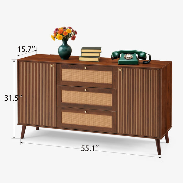 HOMREST  Solid Wood Sideboard Buffet Cabinet, Mid-Century Credenza for Living Room, Entryway, Walnut