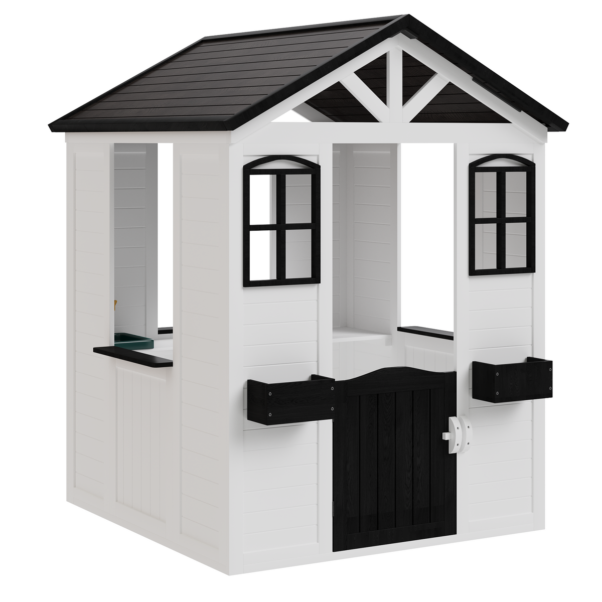 Homrest Wooden Playhouse for Kids, Outdoor Garden Cottage with Door, Windows, Service Station, Flower Pot Holder, for 3-7 Years Old