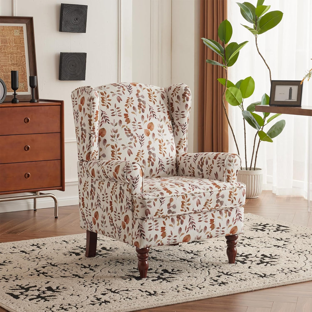 HOMREST Fabric Accent Chair, Modern Upholstered Armchair, Leisure Single Sofa Chair for Living Room Bedroom Reading, Orange Leaves