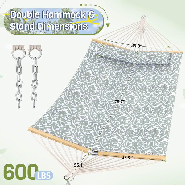 HOMREST Modern Portable Hammock, Outdoor Rope Hammock for Backyard, Beach & Camping, Gray Floral