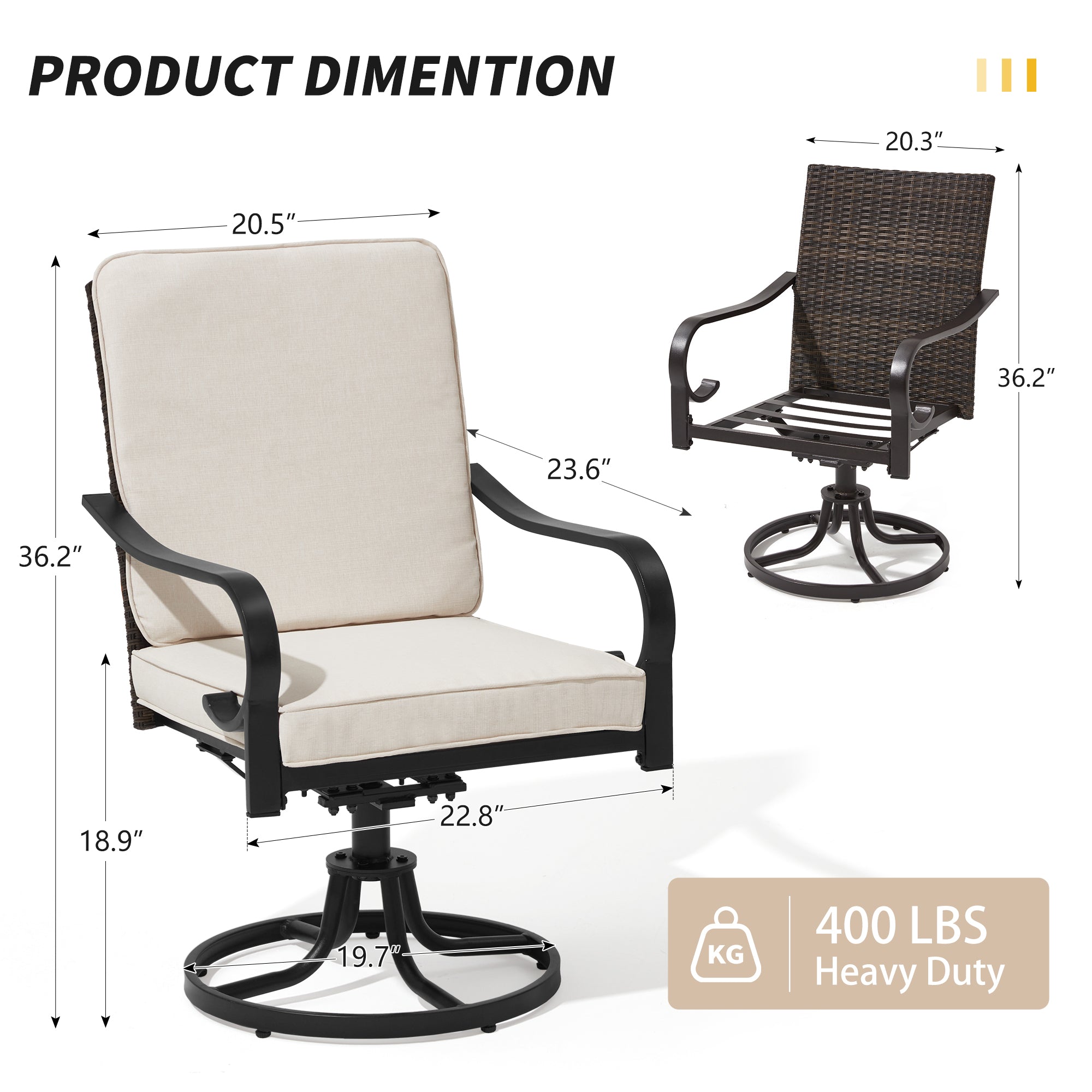 HOMREST Patio Swivel Chairs Set of 2 with Full Rattan Backrest, Beige