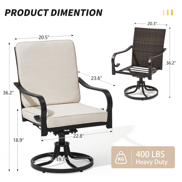 HOMREST Patio Swivel Chairs Set of 2 with Full Rattan Backrest, Beige