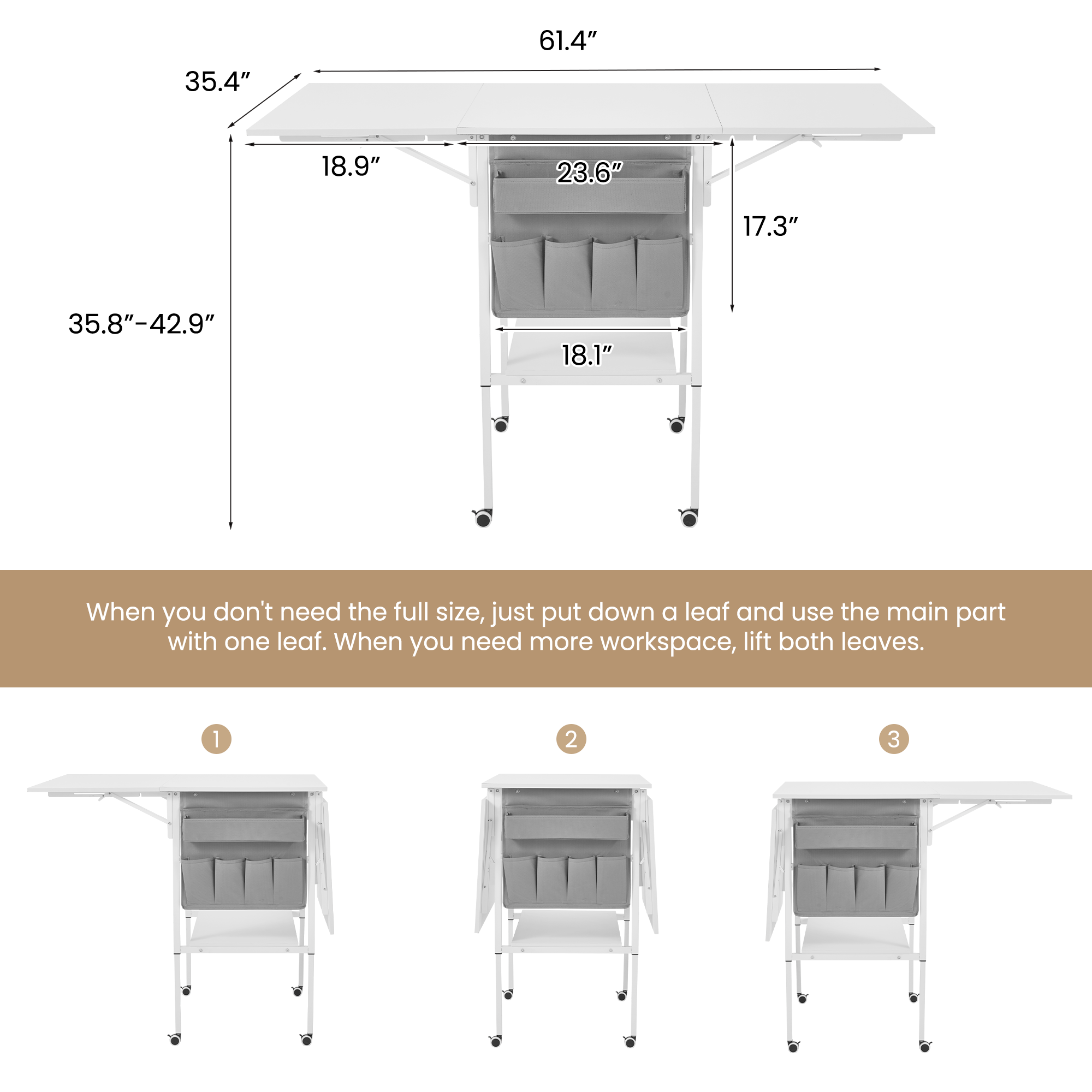 HOMREST Height Adjustable Craft Table with Storage Shelves, Mobile Folding Cutting Table for Large Fabric, Foldable Sewing Desk for Home Office Sewing Room Craft Room