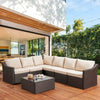 7 Pcs Outdoor Rattan Sectional Sofa w/ Khaki Cushion & Coffee Table